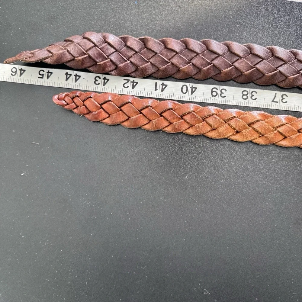 Vintage Eddie Bauer AEO Braided Genuine Leather Belt Sz 38 Brown Tan Unisex